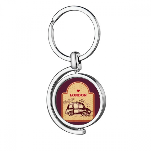 Car UK London Stamp Britain Rotating Keychain Metal Keyring Holder