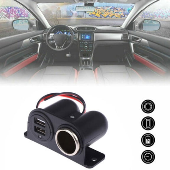 Car USB Charger Socket 12V/24V Dual Port Cigarette Lighter Plug, 3100mA Fast Charging