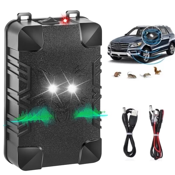 Car Ultrasonic Rodent Repeller Mouse Deterrent Vehicle Pest Control Device with Flashing LED Lights Automatic Rat Repellent for Cars Trucks RVs Boats Engine Compartments