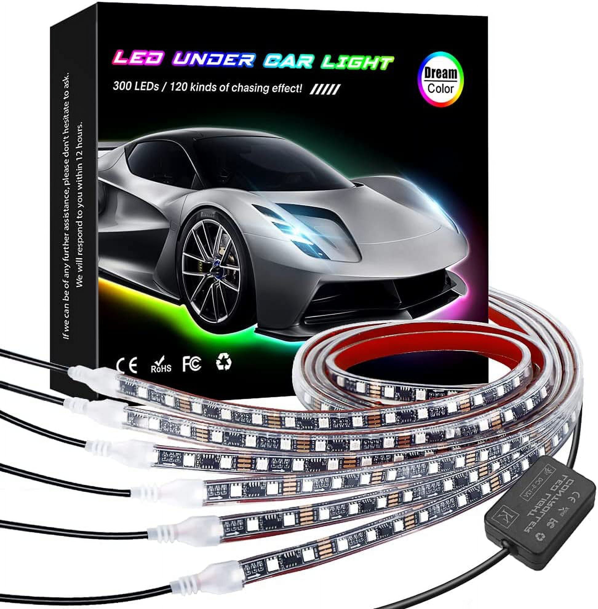 AMEIQ Auto-Unterbodenbeleuchtung, 6 Stück BT-LED-Streifenleuchten mit  Traumfarben-Jagd, APP-Steuerung 12V 300 LEDs wasserdichtes Unterboden-Kit  für