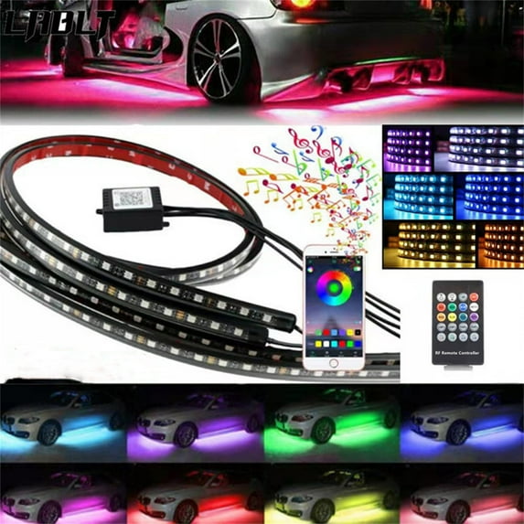 Car Underglow RGB LED Strip Lights with App Control, Music Sync, Waterproof IP68 Neon Accent Lights for Cars Trucks SUVs – 4 Piece Kit