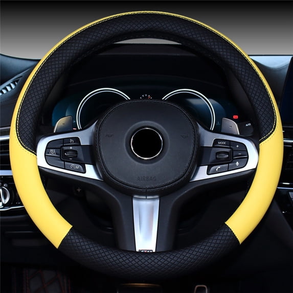 Car Universal 38Cm Steering Wheel Cover, Auto Interior Leather Protective Cover With Non - Slip Grip, Suitable For Most Cars As Season - Less Vehicle Accessories