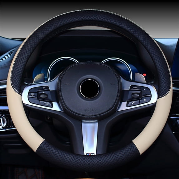 Car Universal 38Cm Steering Wheel Cover, Leather Protective Cover With Anti - Slip Design, Suitable For Most Cars As Interior Decoration And Car Accessories