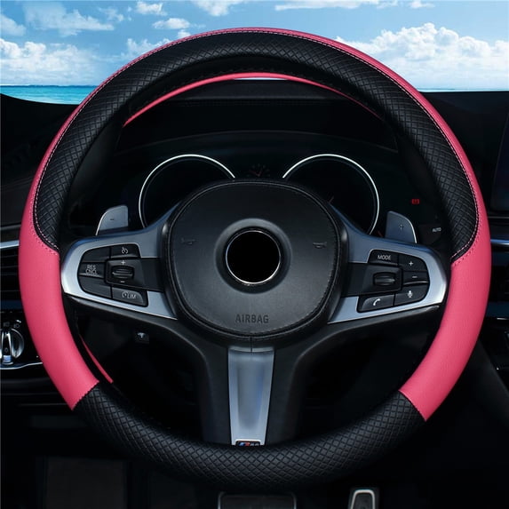 Car Universal 38Cm Steering Wheel Covers, Auto Interior Leather Protective Cover With Non - Slip Grip, Four - Season Universal Steering Wheel Cover For Most Cars,Car Interior