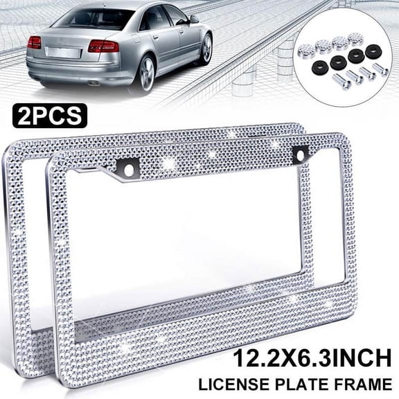 Car Universal Crystal License Plate Frame with Mounting Screws,White
