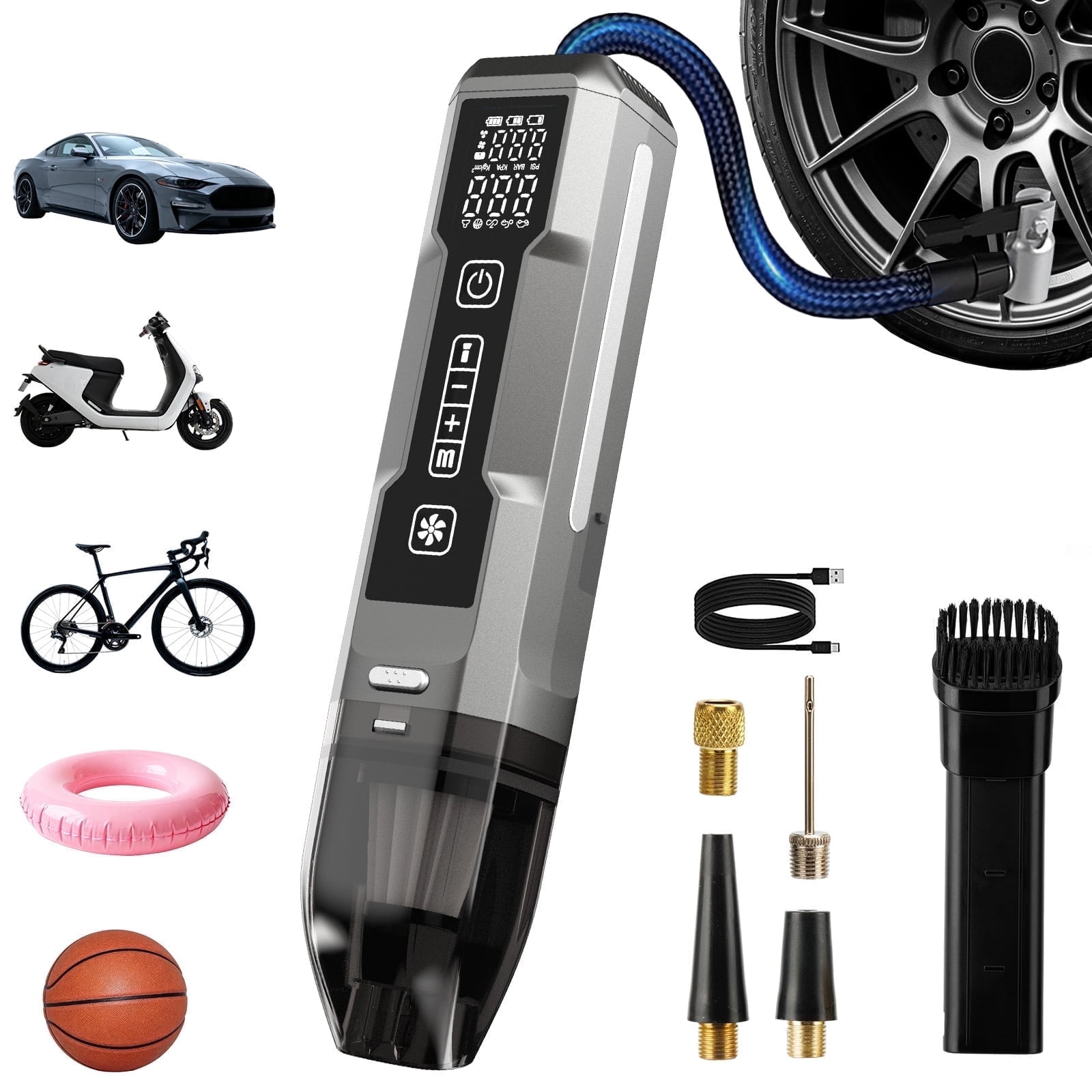 KIVDIT Cordless Tire Inflator Portable Air Compressor, 150PSI, 5400mAh Long Range Battery, Air Pump for Car Tires, Bike, Motorcycle, Electric Pump with LED Light & Digital Pressure Gauge