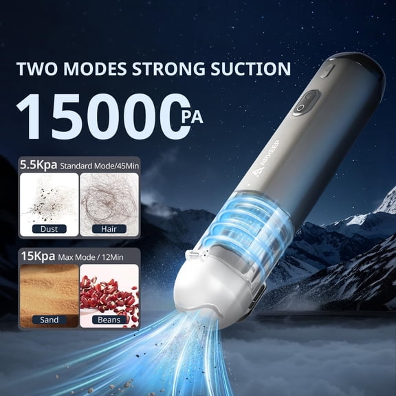 Car Vacuum 15KPa Handheld Vacuum Cordless, Portable Vacuum Cleaner with HEPA Filter, 2 Suction Modes, Type-C Charging, Lightweight Vacuum Cleaners for Home, Car,Office, Desk (Dark Gray)