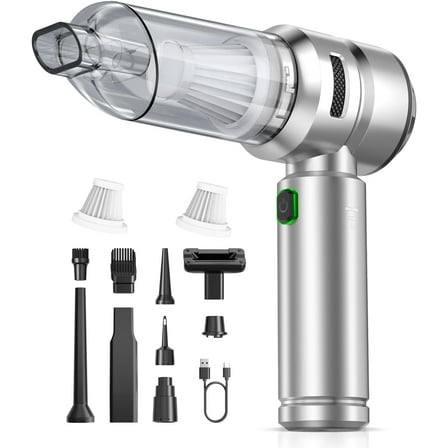 Car Vacuum,3 Suction Modes,Portable Mini Cordless Cleaner with 24000pa Suction Power,Type-C Charge,Handheld Vacuum for Home,Car, Office Desk, Keyboards(Silver White)