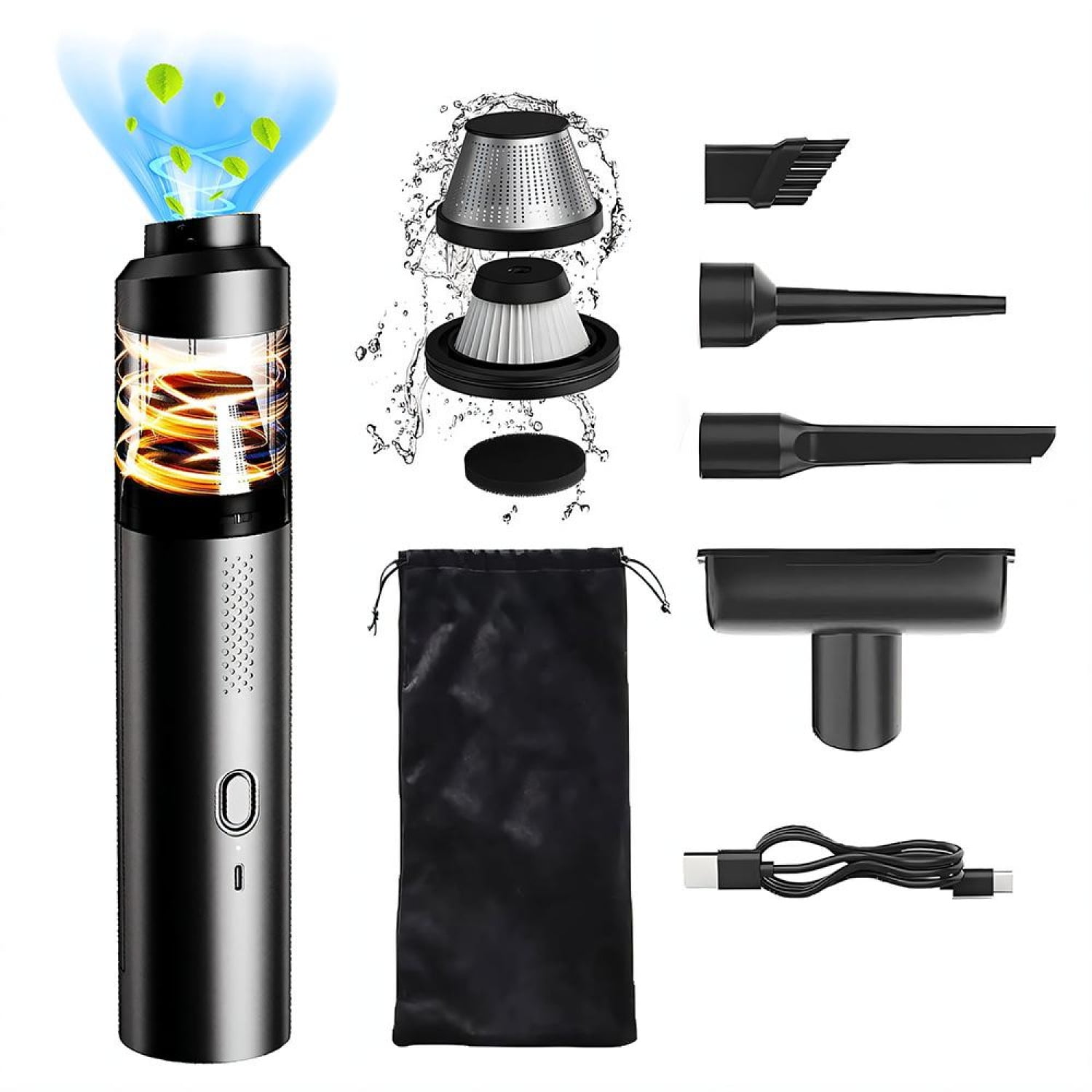 Car Vacuum Cleaner, 15000Pa Brushless Car Vacuum Cordless, 2 Speeds, Type-C Fast Charging, 400ml Dust Cup, Low Noise Handheld Vacuum for Car Home Pet Office