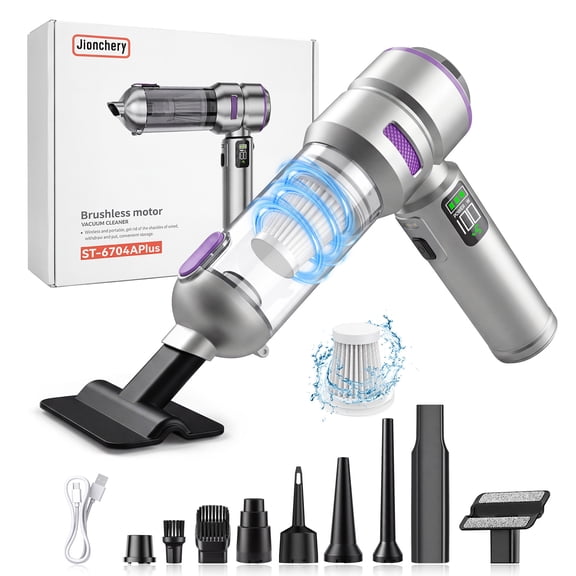 Jionchery Car Vacuum Cleaner, 17,000Pa Powerful Suction Cordless Handheld Vacuum Cleaner with Brushless Motor, 7-in-1 Mini Air Duster with LED Light, Rechargeable for Car, Home, and Pet Hair