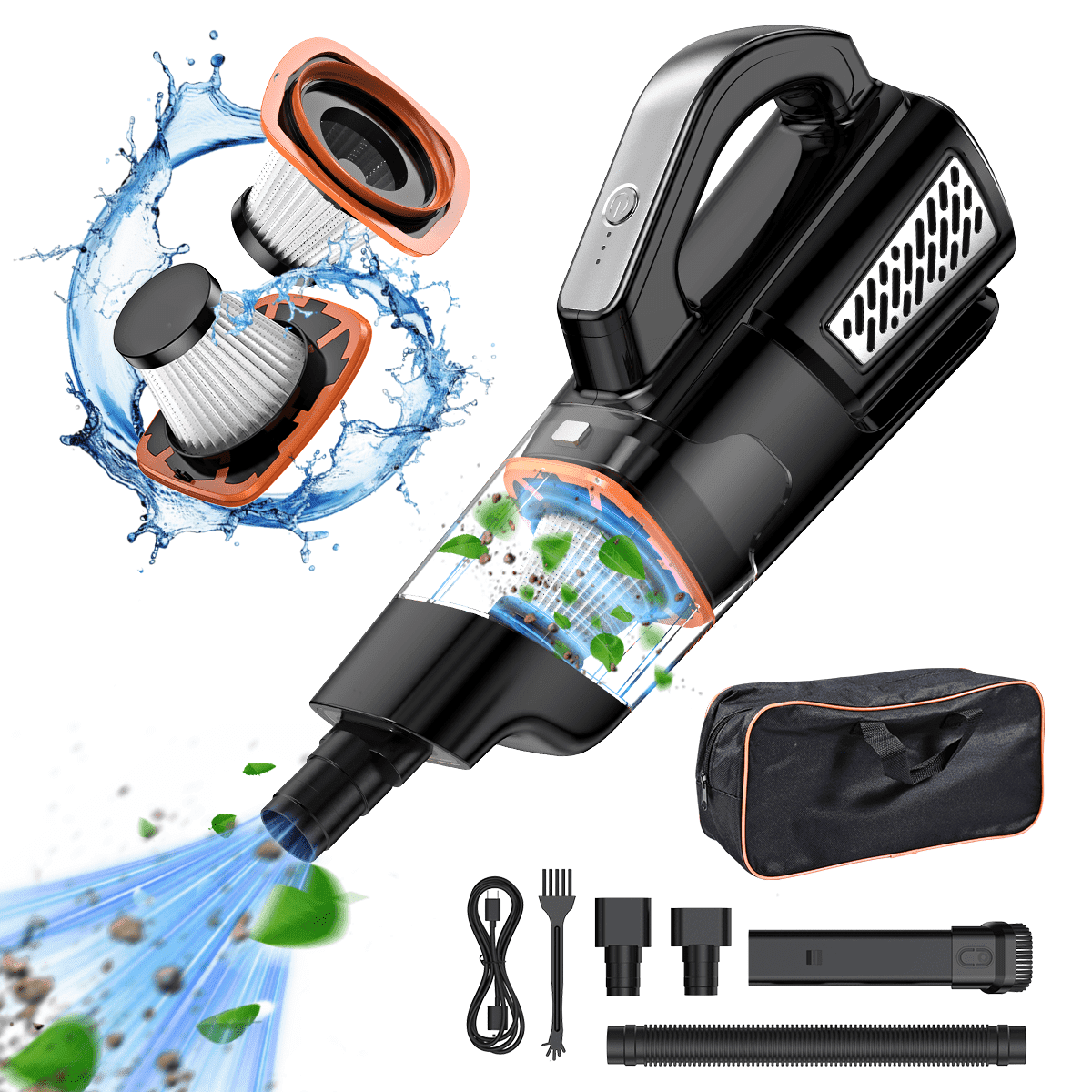 Car Vacuum Cleaner Cordless, 8000PA Protable Rechargeable Handheld Vacuum, 100W Strong Powerful Wet Dry Car Vacuum with HEPA Filter, Mini Vacuum for Car, RV, Boats, Travel (Black)