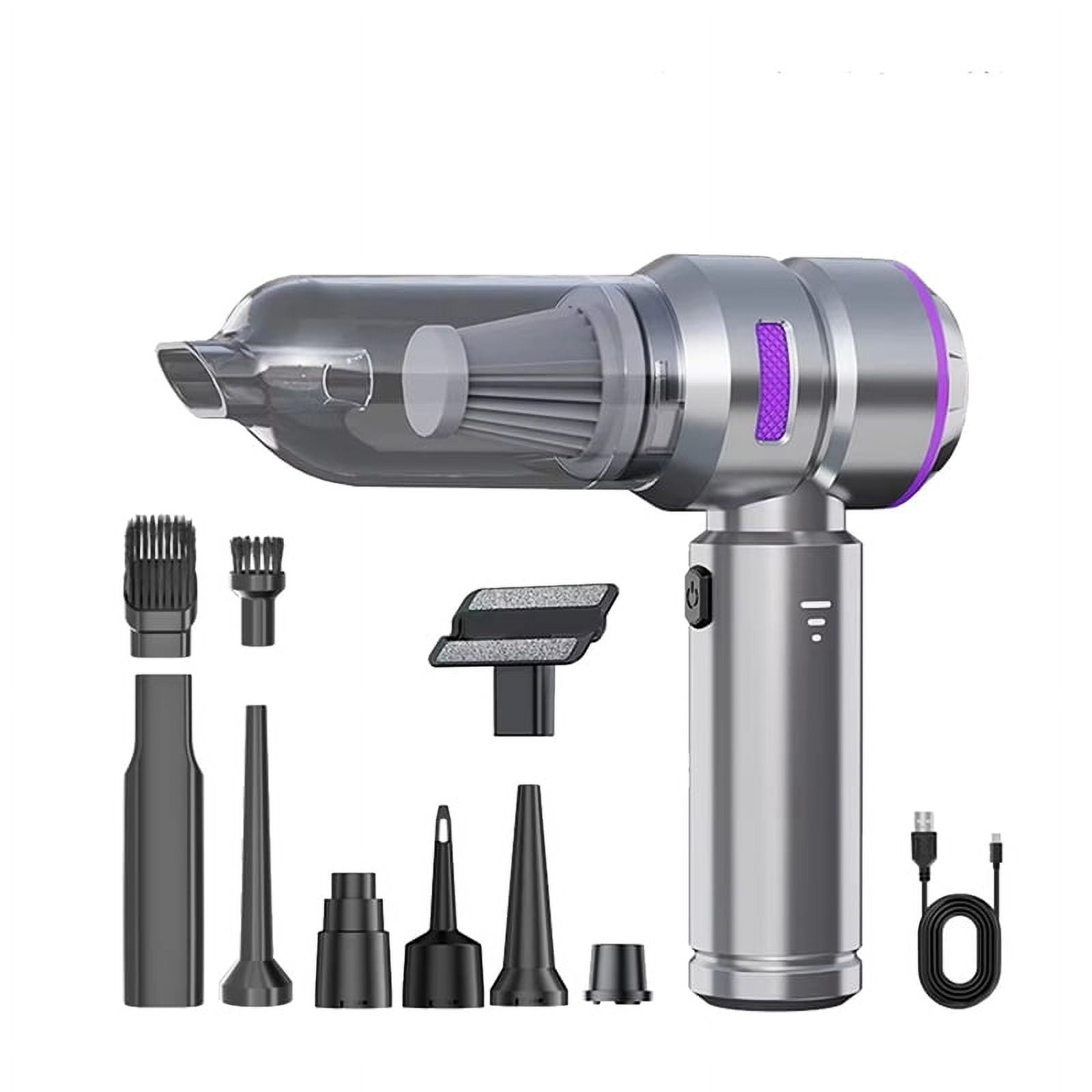 Car Vacuum Cleaner Portable High Power Handheld Brushless Motor Cleaning Machine Air Duster for Home Appliance Silver,1 * Vacuum cleaner 1 set * Accessories 1 * USB-C Charging Cable,Silver