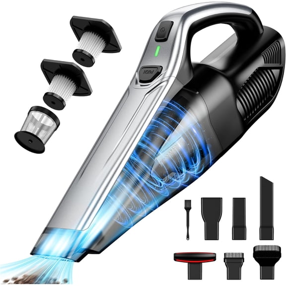 Car Vacuum Handheld Vacuum Cordless with Powerful Suction, Type-C Charge, 2 Suction Modes, 6-in-1 Portable Mini Vacuum for Home, Car, Office Desk, Keyboards
