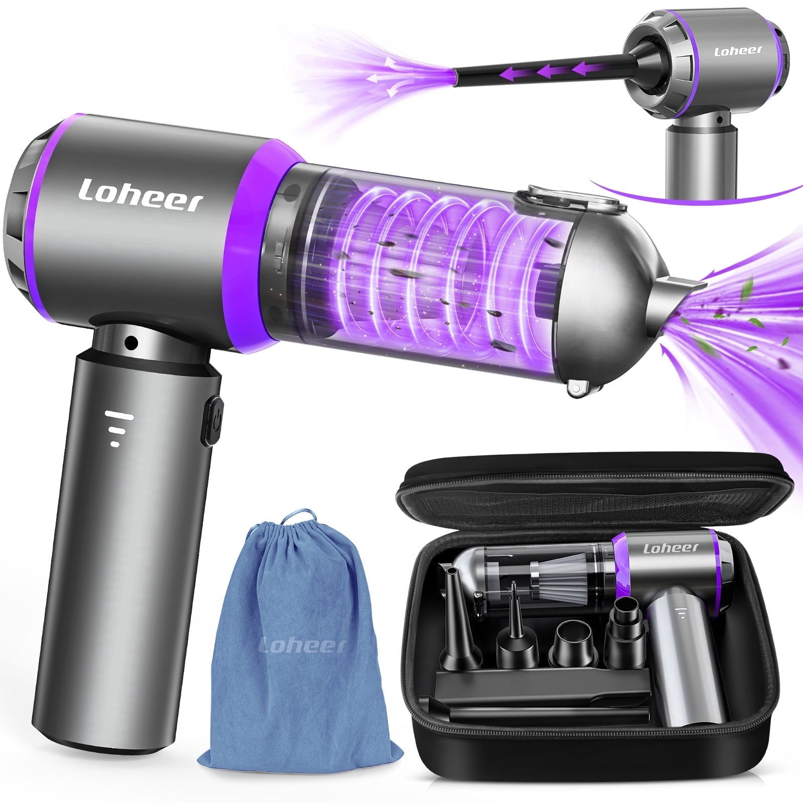 Car Vacuum Cleaner Portable Cordless with Brushless Motor, 15000PA High Power Handheld Vacuum, 4-in-1 Compressed Air Duster for Home Pet Hair, Purple