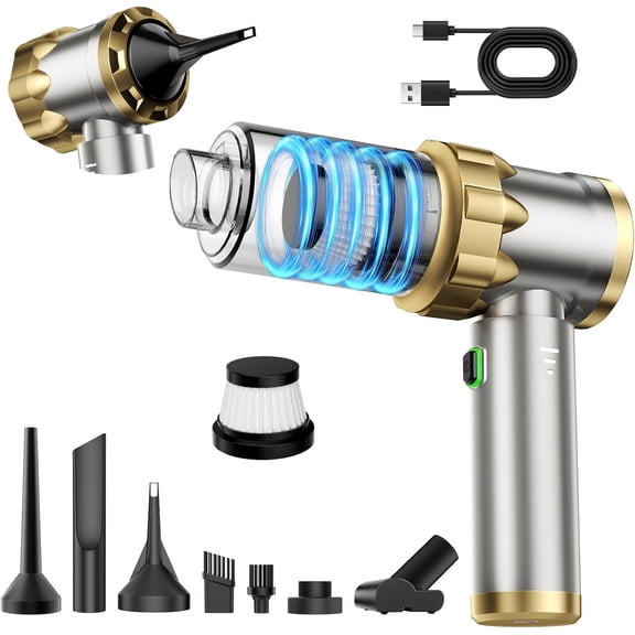 Car Vacuum Portable Cordless - Handheld Vacuum Cleaner with 16000PA Strong Suction, 7-in-1 Air Duster/Blower, Rechargeable Mini Vacuum with Long Battery, Multi-Nozzles for Car,Home, Office, Pet