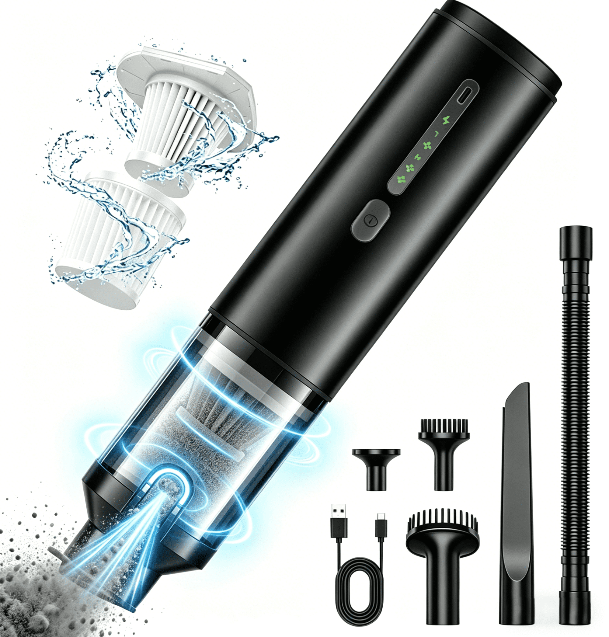 Car Vacuum Portable Cordless Handheld Vacuum Cleaner 4-in-1 Mini Cordless Vacuum with 2 Suction Modes and 16800pa Suction Power Blowing & Inflating 2 Modes Handheld Vacuum for Car, Desk, Keyboards