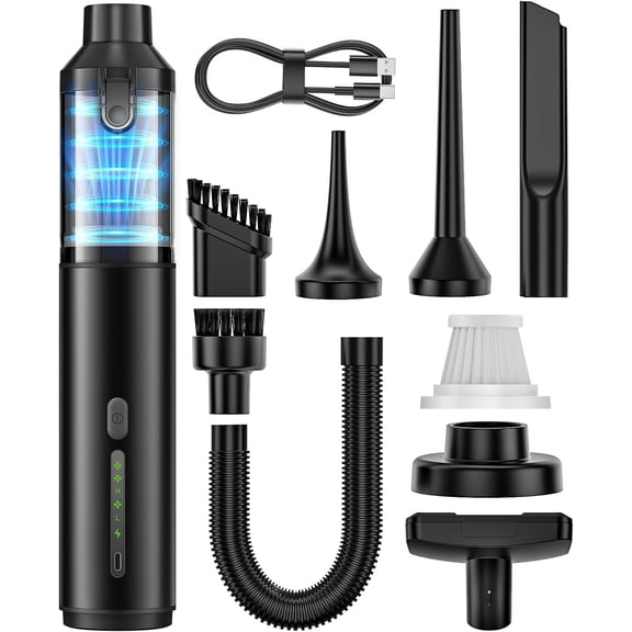 Car Vacuum Portable Cordless Handheld Vacuum Cleaner 4-in-1 Mini Cordless Vacuum with 2 Suction Modes and 16800pa Suction Power Blowing & Inflating 2 Modes Handheld Vacuum for Car, Desk, Keyboards