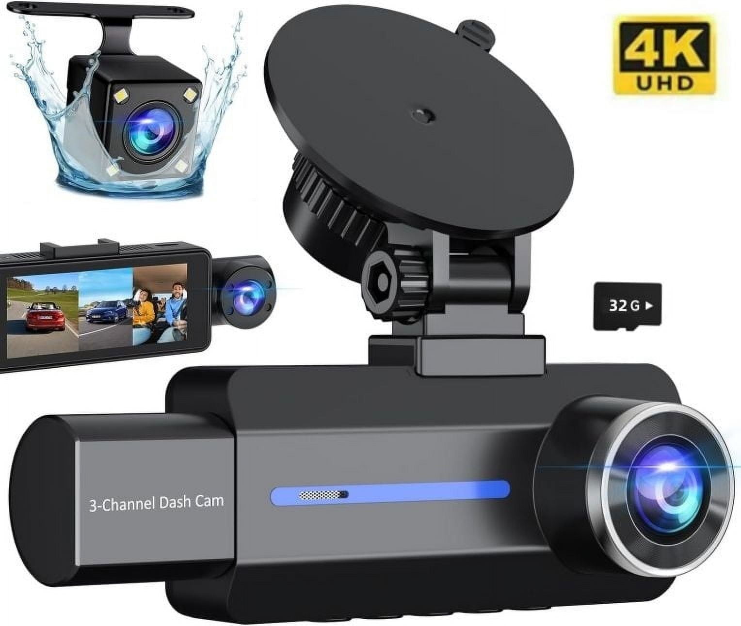 3 Channel Dash Cam, 4K/2.5K+1440P Dash Cam Front a
