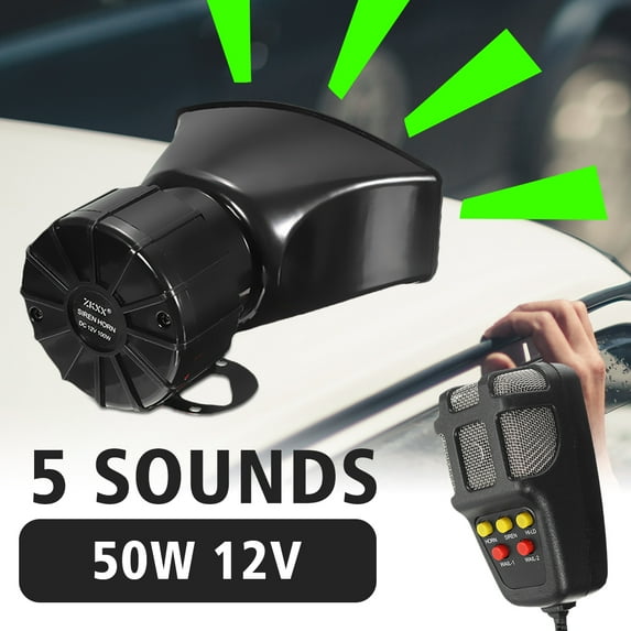 Car Van RV Truck Auto 105db Microphone Speaker Loud Siren Horn Alarm Tone 5 Sounds