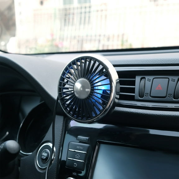Car Vent Fan with LED Night Light, 360° Rotatable USB Powered Fan, 3-Speed Quiet Cooling Fan for Vehicle Dashboard, SUV, Truck & RV