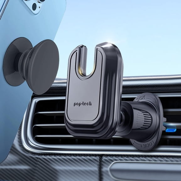 Car Vent Phone Mount for Thick Socket Grip, Air Vent Clip Phone Holder Compatible with Magsafe Wallet Black & iPhone Samsung Card Holder, Cellphone Stand with Sticky Adhesive
