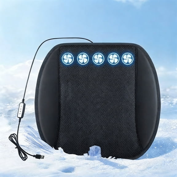 Car Ventilation Seat Cushion, USB 5V Powered, Three-speed Wind Adjustment, Breathable Mesh Cloth, Overload Protection, Ideal for Cars, Offices, Home Use Black
