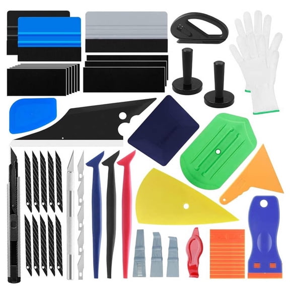MQHOOB 57 Pieces Car Vinyl Wrap & Window Tint Installation Tool Kit, Felt Micro Corner Squeegee Set with Magnet Holder and Gloves