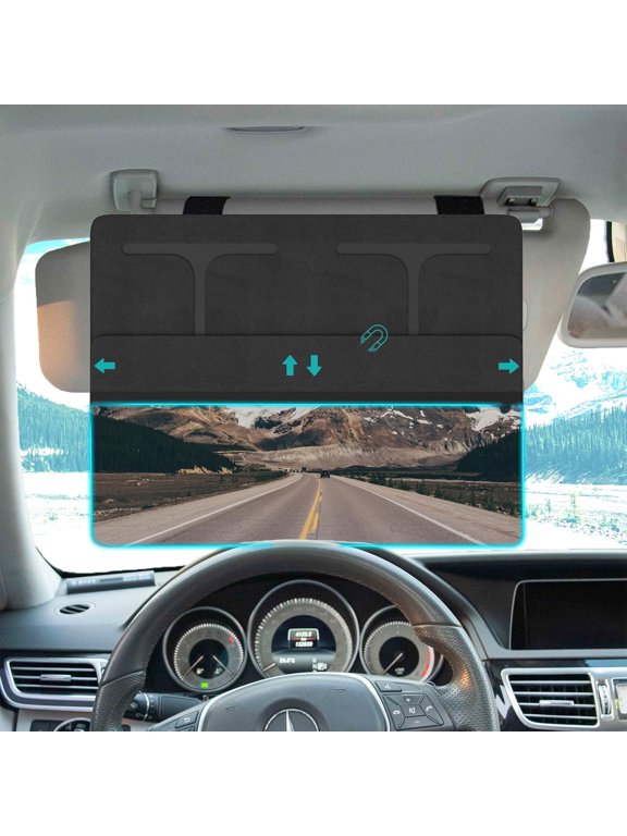 Car Visor Extender Sun Blocker, Polarized Sunvisor Extension with Removable Magnetic PC Lens, Anti Glare Car Visor Extended for Safe Driving, Universal for SUV, Family Automotive, Black