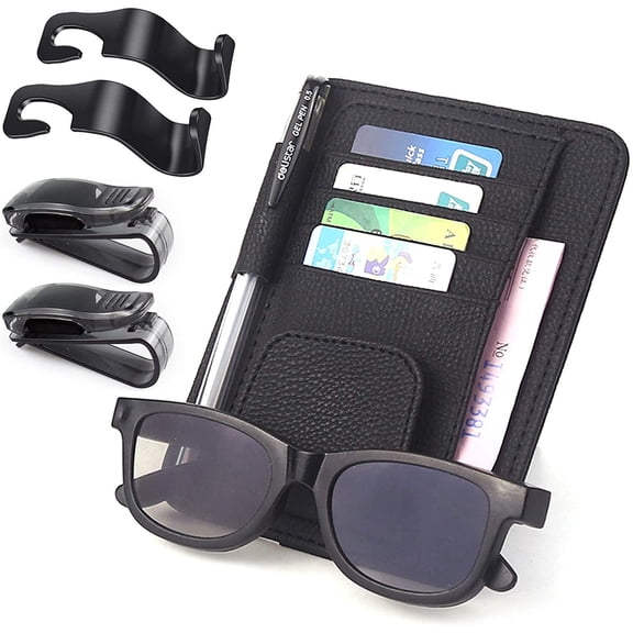 Car Visor Organizer with Headrest Hooks, Auto Interior Accessories Pocket Organizer, Car Sun Visor Case Bag for Pen Sunglass Document Holder Storage Pouch