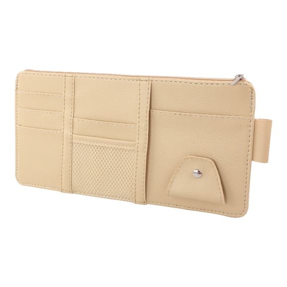 Car Visor Organizer - Leather Sunglasses Holders & Multi-Function Storage Bag for Cards, Pens, Chargers | 5.9x12.2 Inch Sun Visor Card Clip Pocket for Auto Accessories