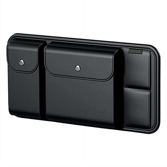 Car Visor Organizer with Sunglasses Holder, Multi-Pocket Sun Visor Storage for Cards, Registration, Insurance & Pens Fits Car, SUV, Truck