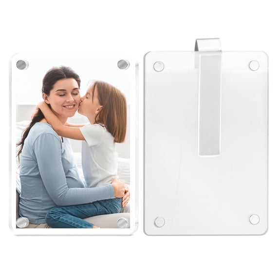Car Visor Photo Clip – White Acrylic Magnetic Frame Holds 3" Photos, Also Works on Fridges & Lockers (Plastic)