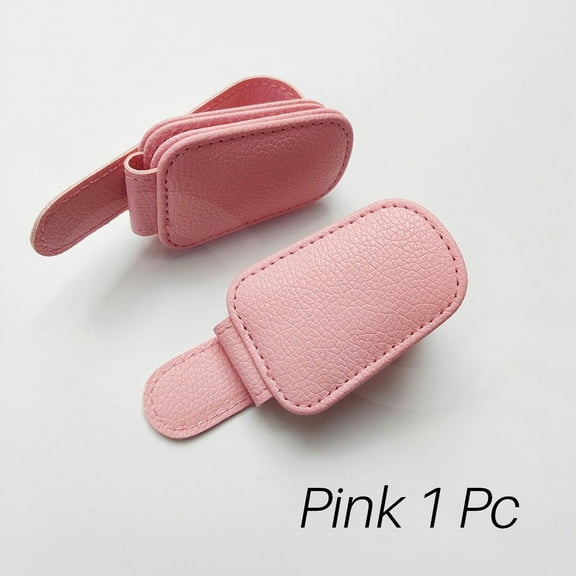 Car Visor Sunglasses Holder Clip 1pc - Pink, Leather Magnetic Sunglasses Holder with PU Leather, Universal Car Sun Visor Storage Organizer, Muti-functional Glasses, Ticket & Card Holder Clip