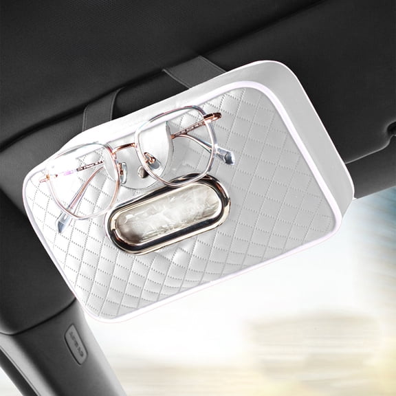 Car Visor Tissue Box Leather Strap On Sun Visor and Armrest with Built In Glasses Clip