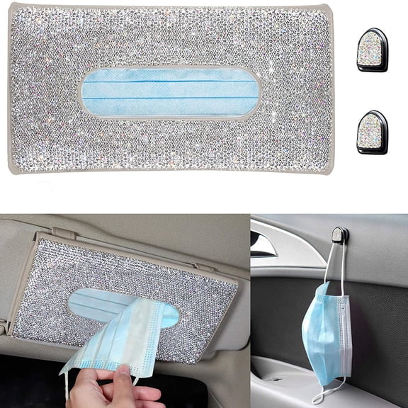 Car Visor Tissue Holder, Crystal Sparkling Napkin Holder, Bling Mask Holder for Car, Backseat Tissue Case Car Accessories for Women