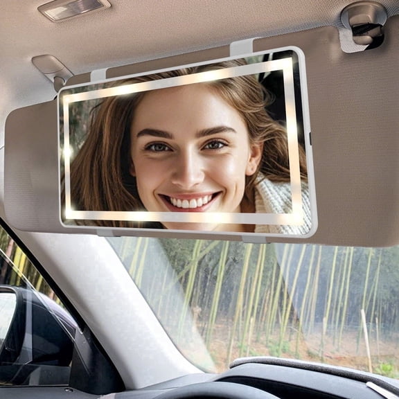 Feisate Car Visor Vanity Mirror with Rechargeable LED Lights, 3 Light Modes & Dimmable Touch Screen- Sun Visor Vanity Mirror for Truck- Passenger Side Car Accessories for Women Girl Interior, White