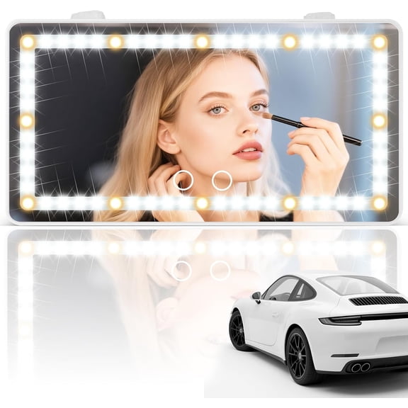Car Vnity Mirror with Lights, Sun Visor Vanity Mirror, Rechargeable Car Vanity Mirror, 3 Lighting Modes, 60 LED Lights, Dimmable Touchscreen (White)