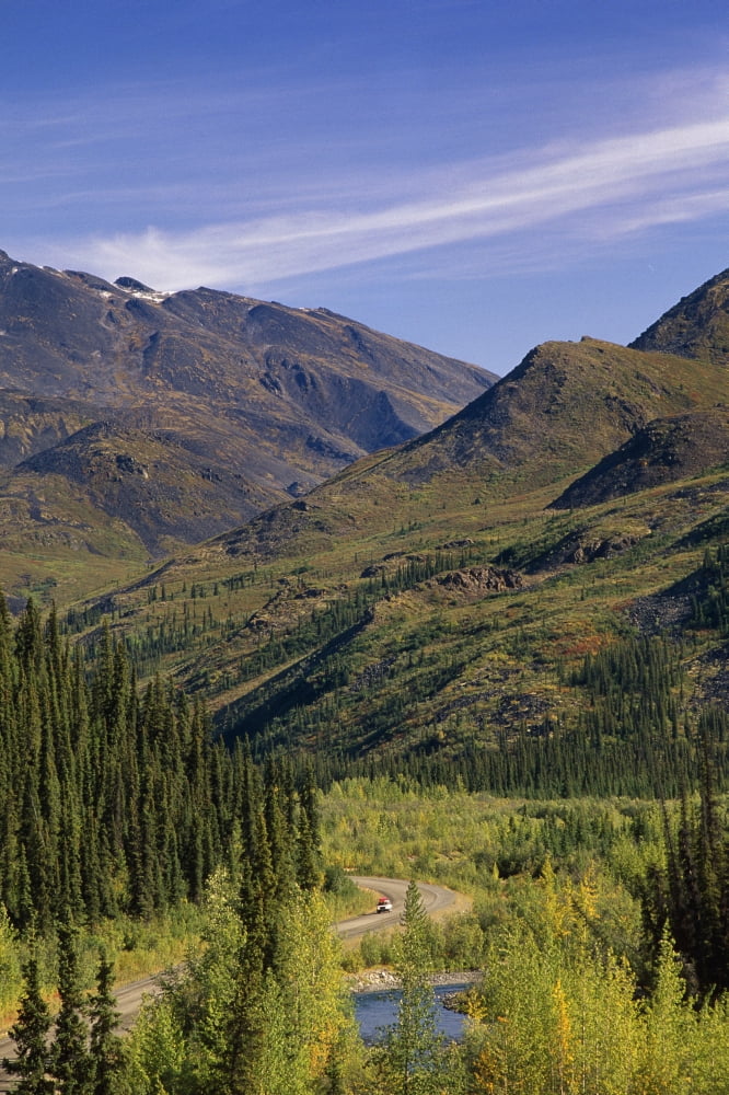 Car W Canoe On Top Driving Dempster Hwy Yukon Canada Ogilvie Mts Summer Canvas Art - Kevin Smith Design Pics (22 x 34)