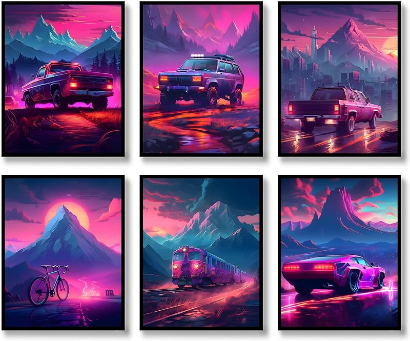 Vibrant Landscape Car Canvas Art Set of 6