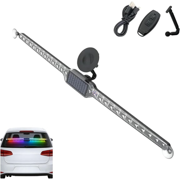 Car Warning Anti-Collision Rear-end Flashing Lights Solar LED Decorative Lights, Buit-in 26pcs Bright LED Ligh-ts, 360 Adjustable Suction Cup Base with Remote Control (1PC)