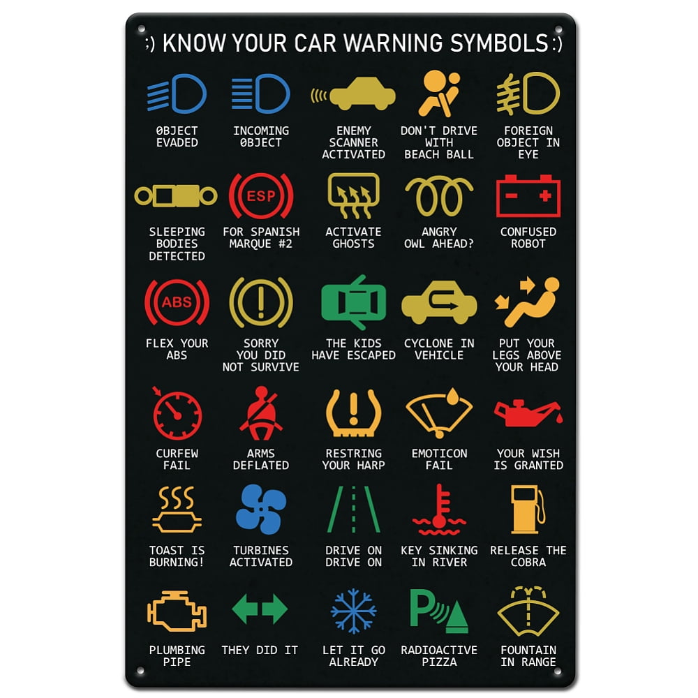 Car Warning Lights Mechanics Tin Sign 30 Style Car Warning Mark Metal ...