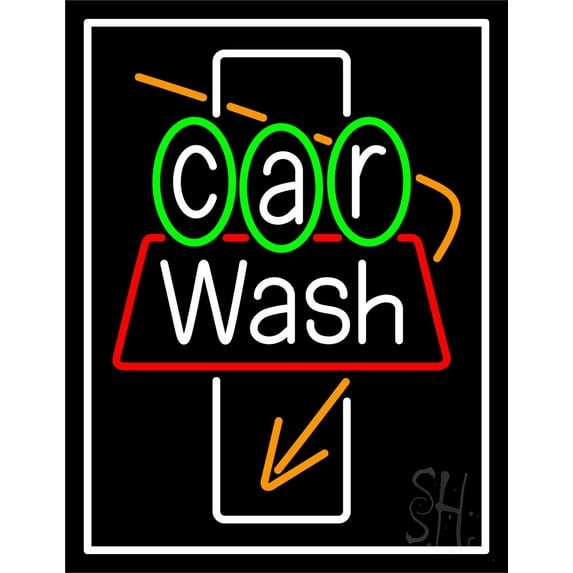 Car Wash 1 LED Neon Sign 19 x 15 - inches, Clear Edge Cut Acrylic Backing, with Dimmer - Bright and Premium built indoor LED Neon Sign for automotive store, and mall.