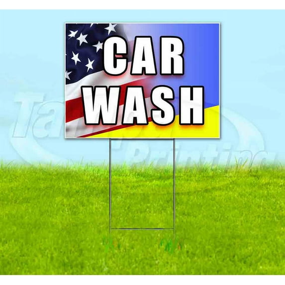 Car Wash (18" x 24") Yard Sign, Includes Metal Step Stake