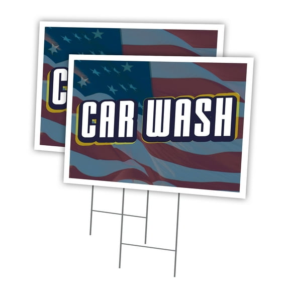 Car Wash 2 Pack Of 18" x 24" Yard Sign & Stake | Advertise Your Business | Stake Included Image On Both Sides | Made in The USA