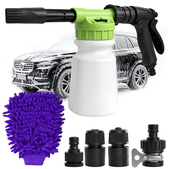 GARITIN Car Wash Foam Gun with Microfiber Wash Mitt, Car Foam Sprayer, Adjustable 0-5 Gear Foam Blaster for Car Cleaning