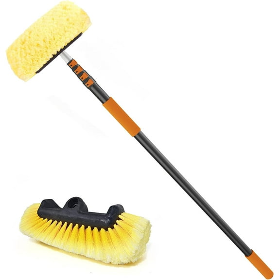 Car Wash Brush, 24FT Reach Telescopic Car Wash Brush with Long Handle, 12-Inch Soft Bristle Car Cleaning Brush for Cleaning Car, RV, Truck, Boat, Solar Panels