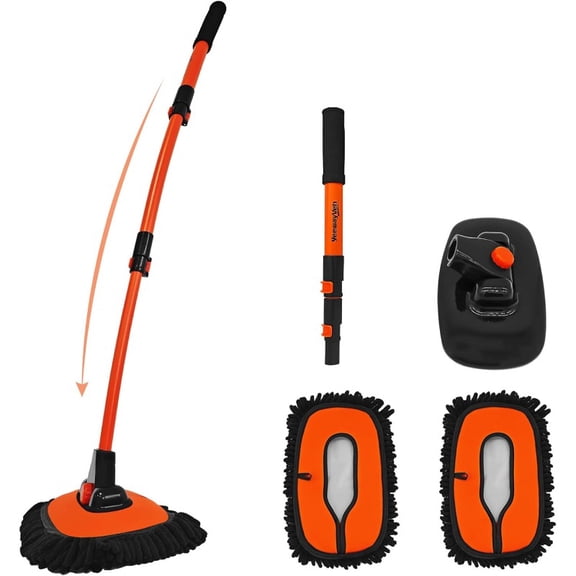 Car Wash Brush 43 Extendable Car Wash Brush Mop with Long Handle 15 Degree Curved Soft Car Washing Brushes with Extra Microfiber Brush Head for Truck SUV Cleaning Orange,  Truck Wash Accessory,