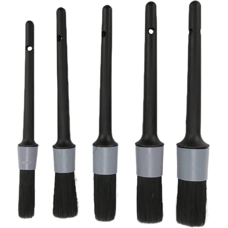 5pcs Auto Detailing Brush Set, Microfiber Car Detailing Brushes Wheel Brush for Cleaning Car Interior Exterior Engine Exhaust(Black and Grey)