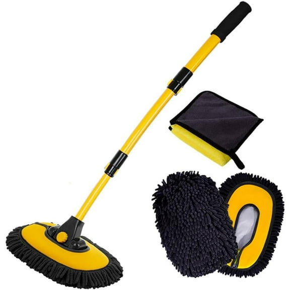 Car Wash Brush Combination with Long Handle Equipped with Microfiber Towels, Mop, Gloves, and Extension Poles, Providing All Necessary Car Cleaning Supplies