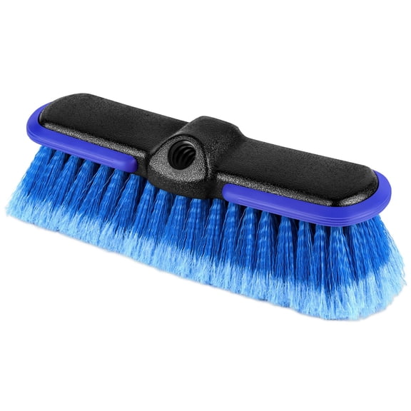 Car Wash Brush Head with Soft Bristle 10 Inch, Car Cleaning Brush with Protective Bumper for Cleaning Auto Cars Trucks RV Boat Deck (Blue) (1 Pack)
